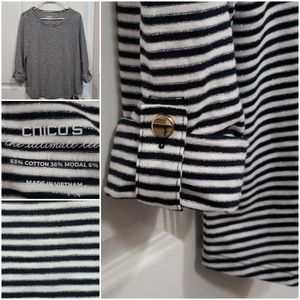 Chico's Cotton Utility 3/4 SLV Top Navy/White s1